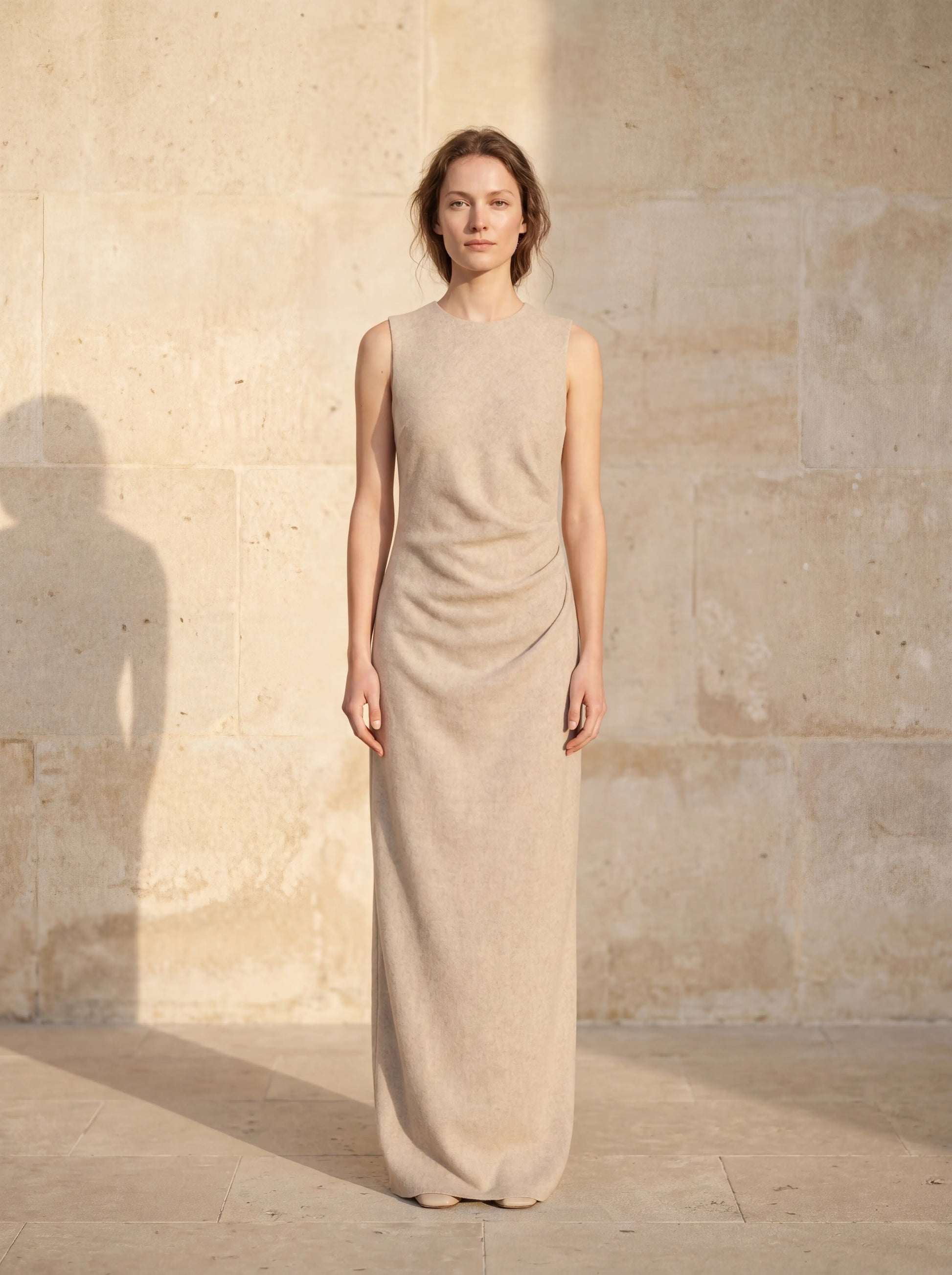 The Aurelia Column Dress in oatmeal wool-cashmere