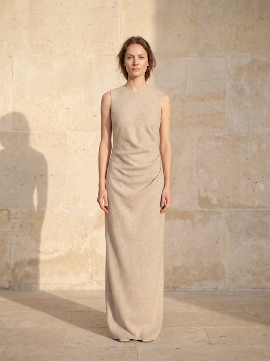 The Aurelia Column Dress in oatmeal wool-cashmere